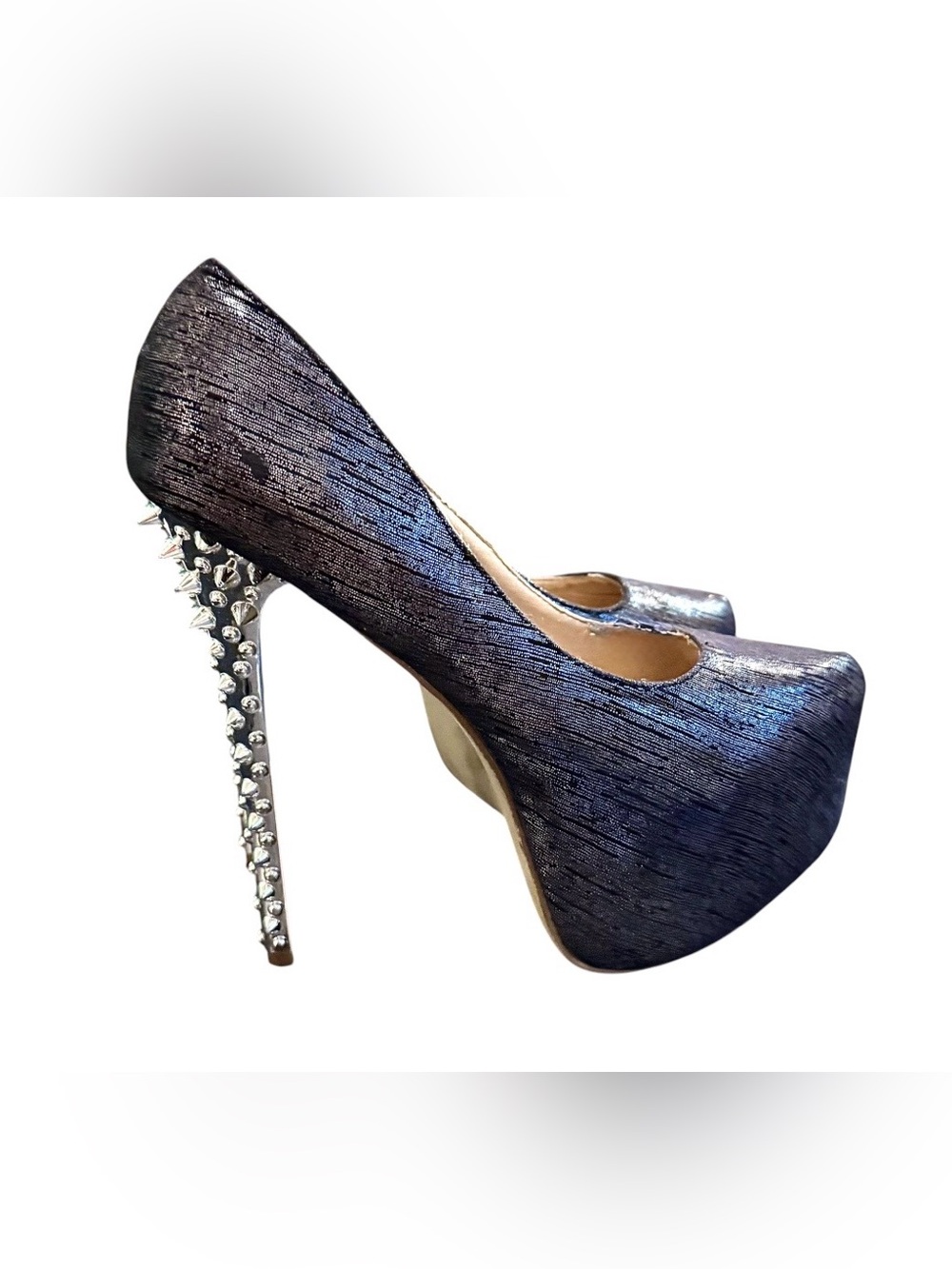 Scene Women’s Sleek Black Metallic Studded Spiked Heel/ Platform Stilettos